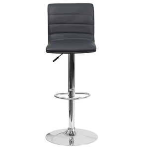 English Elm Vincent Modern Adjustable Bar Stool with Mid-Back Support, 360° Swivel Seat and Stylish Footrest Gray Vinyl/Chrome Frame CH-92023-1-GY-GG