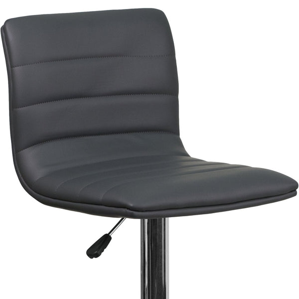 English Elm Vincent Modern Adjustable Bar Stool with Mid-Back Support, 360° Swivel Seat and Stylish Footrest Gray Vinyl/Chrome Frame CH-92023-1-GY-GG