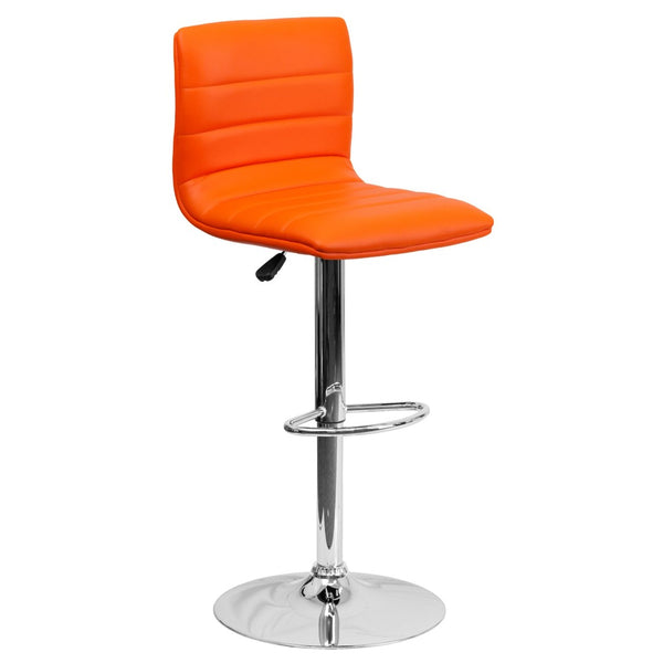 English Elm Vincent Modern Adjustable Bar Stool with Mid-Back Support, 360° Swivel Seat and Stylish Footrest Orange Vinyl/Chrome Frame CH-92023-1-ORG-GG