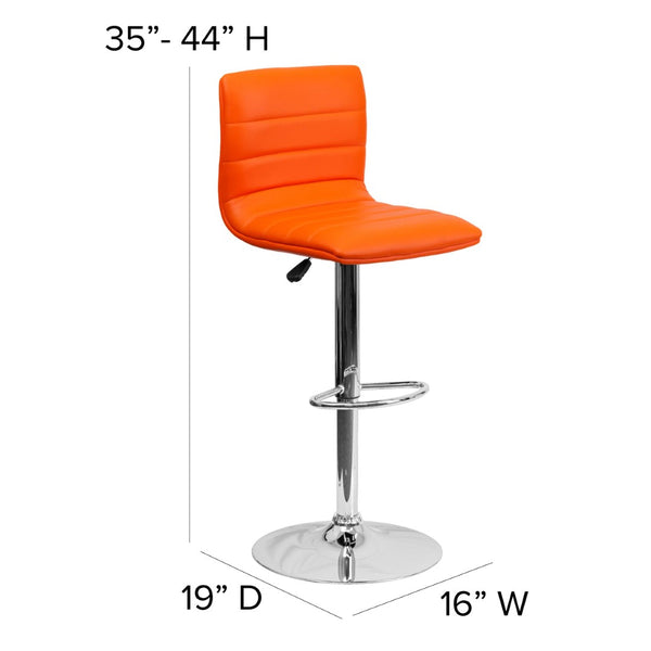 English Elm Vincent Modern Adjustable Bar Stool with Mid-Back Support, 360° Swivel Seat and Stylish Footrest Orange Vinyl/Chrome Frame CH-92023-1-ORG-GG