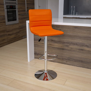 English Elm Vincent Modern Adjustable Bar Stool with Mid-Back Support, 360° Swivel Seat and Stylish Footrest Orange Vinyl/Chrome Frame CH-92023-1-ORG-GG