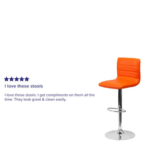English Elm Vincent Modern Adjustable Bar Stool with Mid-Back Support, 360° Swivel Seat and Stylish Footrest Orange Vinyl/Chrome Frame CH-92023-1-ORG-GG