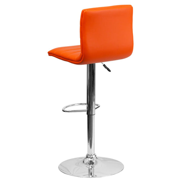 English Elm Vincent Modern Adjustable Bar Stool with Mid-Back Support, 360° Swivel Seat and Stylish Footrest Orange Vinyl/Chrome Frame CH-92023-1-ORG-GG