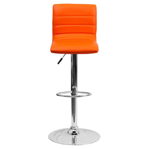 English Elm Vincent Modern Adjustable Bar Stool with Mid-Back Support, 360° Swivel Seat and Stylish Footrest Orange Vinyl/Chrome Frame CH-92023-1-ORG-GG