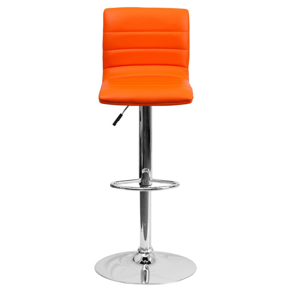 English Elm Vincent Modern Adjustable Bar Stool with Mid-Back Support, 360° Swivel Seat and Stylish Footrest Orange Vinyl/Chrome Frame CH-92023-1-ORG-GG