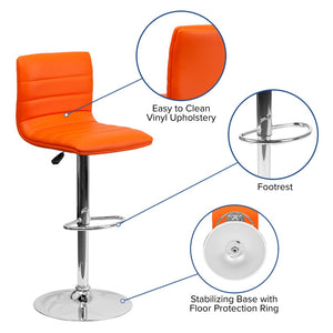 English Elm Vincent Modern Adjustable Bar Stool with Mid-Back Support, 360° Swivel Seat and Stylish Footrest Orange Vinyl/Chrome Frame CH-92023-1-ORG-GG