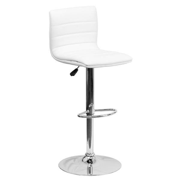 English Elm Vincent Modern Adjustable Bar Stool with Mid-Back Support, 360° Swivel Seat and Stylish Footrest White Vinyl/Chrome Frame CH-92023-1-WH-GG