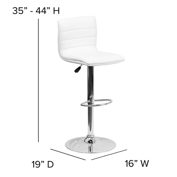 English Elm Vincent Modern Adjustable Bar Stool with Mid-Back Support, 360° Swivel Seat and Stylish Footrest White Vinyl/Chrome Frame CH-92023-1-WH-GG