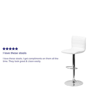 English Elm Vincent Modern Adjustable Bar Stool with Mid-Back Support, 360° Swivel Seat and Stylish Footrest White Vinyl/Chrome Frame CH-92023-1-WH-GG