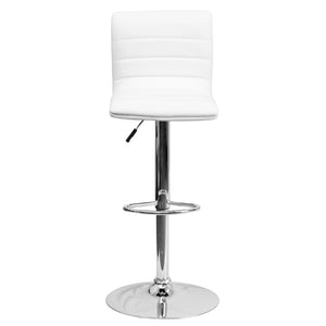English Elm Vincent Modern Adjustable Bar Stool with Mid-Back Support, 360° Swivel Seat and Stylish Footrest White Vinyl/Chrome Frame CH-92023-1-WH-GG