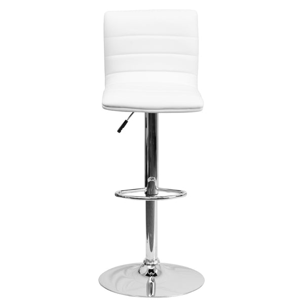 English Elm Vincent Modern Adjustable Bar Stool with Mid-Back Support, 360° Swivel Seat and Stylish Footrest White Vinyl/Chrome Frame CH-92023-1-WH-GG