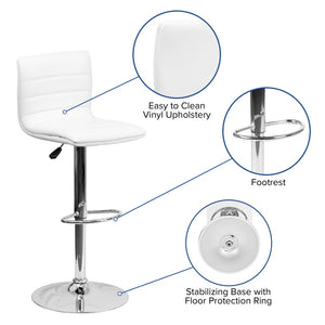 English Elm Vincent Modern Adjustable Bar Stool with Mid-Back Support, 360° Swivel Seat and Stylish Footrest White Vinyl/Chrome Frame CH-92023-1-WH-GG