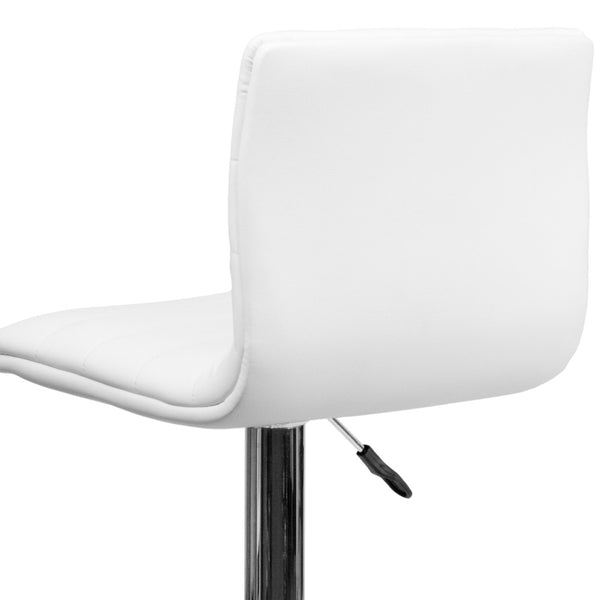 English Elm Vincent Modern Adjustable Bar Stool with Mid-Back Support, 360° Swivel Seat and Stylish Footrest White Vinyl/Chrome Frame CH-92023-1-WH-GG