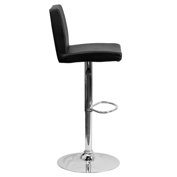 English Elm Betty Contemporary Vinyl Adjustable Height Barstool with Chrome Base for Modern Home Interiors Black CH-92066-BK-GG