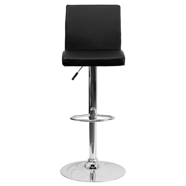 English Elm Betty Contemporary Vinyl Adjustable Height Barstool with Chrome Base for Modern Home Interiors Black CH-92066-BK-GG