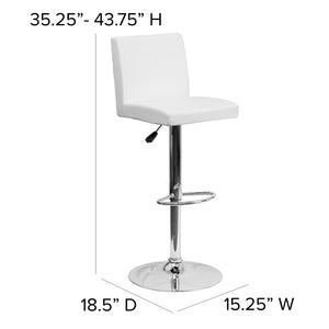 English Elm Betty Contemporary Vinyl Adjustable Height Barstool with Chrome Base for Modern Home Interiors White CH-92066-WH-GG