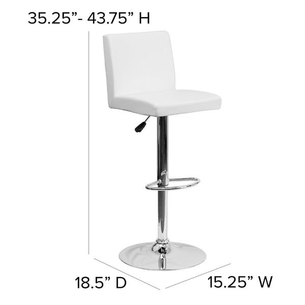 English Elm Betty Contemporary Vinyl Adjustable Height Barstool with Chrome Base for Modern Home Interiors White CH-92066-WH-GG