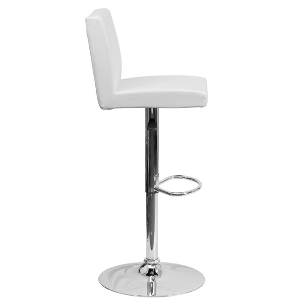 English Elm Betty Contemporary Vinyl Adjustable Height Barstool with Chrome Base for Modern Home Interiors White CH-92066-WH-GG