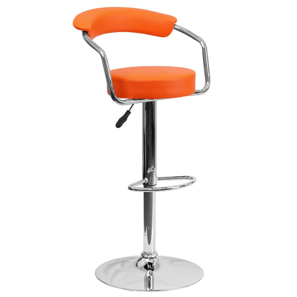English Elm Cruz Contemporary Vinyl Adjustable Height Barstool with Chrome Base for Modern Home Dining Style Orange CH-TC3-1060-ORG-GG