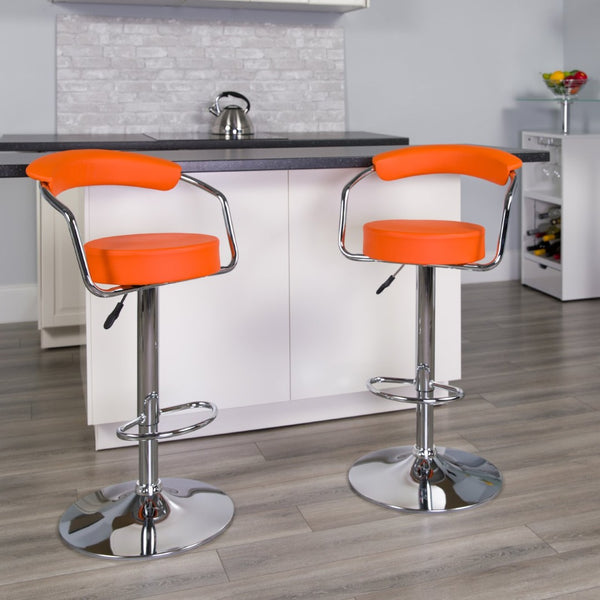English Elm Cruz Contemporary Vinyl Adjustable Height Barstool with Chrome Base for Modern Home Dining Style Orange CH-TC3-1060-ORG-GG