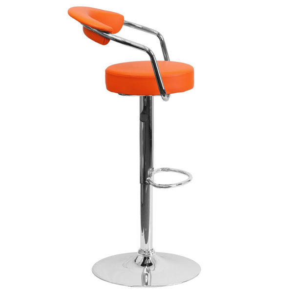 English Elm Cruz Contemporary Vinyl Adjustable Height Barstool with Chrome Base for Modern Home Dining Style Orange CH-TC3-1060-ORG-GG