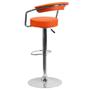 English Elm Cruz Contemporary Vinyl Adjustable Height Barstool with Chrome Base for Modern Home Dining Style Orange CH-TC3-1060-ORG-GG