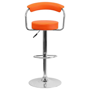 English Elm Cruz Contemporary Vinyl Adjustable Height Barstool with Chrome Base for Modern Home Dining Style Orange CH-TC3-1060-ORG-GG