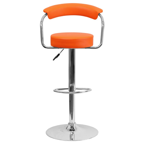 English Elm Cruz Contemporary Vinyl Adjustable Height Barstool with Chrome Base for Modern Home Dining Style Orange CH-TC3-1060-ORG-GG