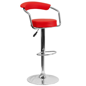 English Elm Cruz Contemporary Vinyl Adjustable Height Barstool with Chrome Base for Modern Home Dining Style Red CH-TC3-1060-RED-GG