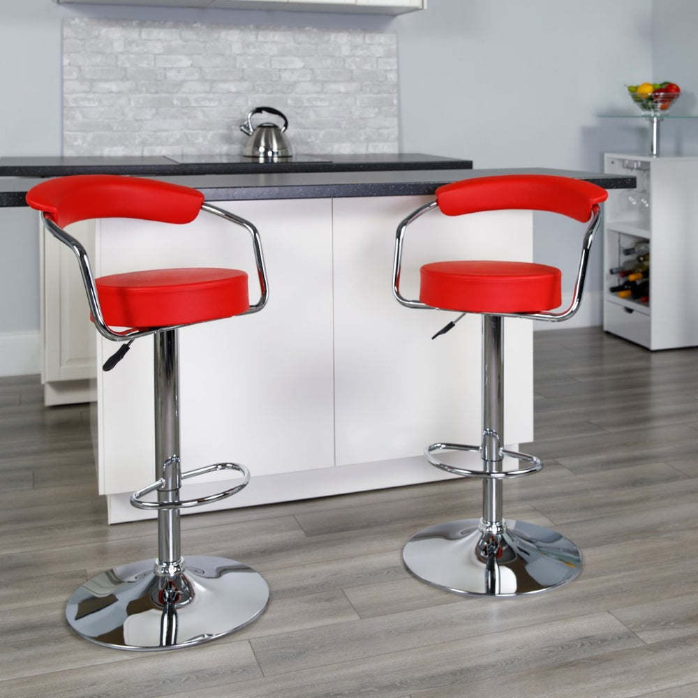 English Elm Cruz Contemporary Vinyl Adjustable Height Barstool with Chrome Base for Modern Home Dining Style Red CH-TC3-1060-RED-GG