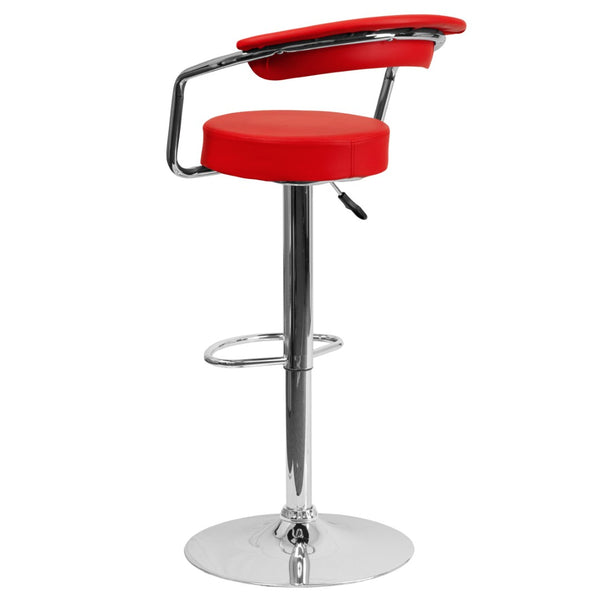 English Elm Cruz Contemporary Vinyl Adjustable Height Barstool with Chrome Base for Modern Home Dining Style Red CH-TC3-1060-RED-GG