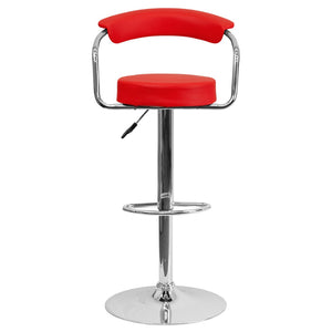 English Elm Cruz Contemporary Vinyl Adjustable Height Barstool with Chrome Base for Modern Home Dining Style Red CH-TC3-1060-RED-GG