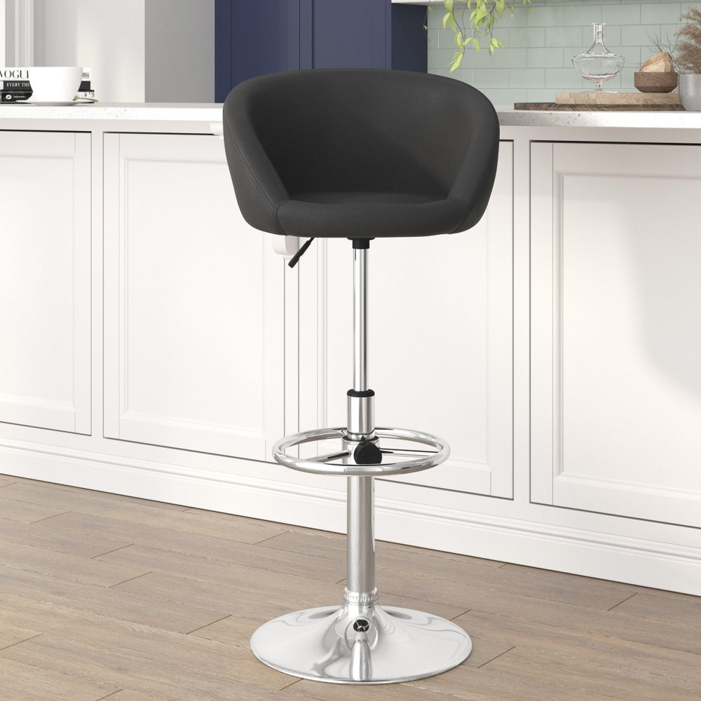 English Elm Luis Adjustable Height Barstool - Stylish Black Vinyl with Chrome Base for Modern Home & Comfort CH-TC3-1066L-BK-GG