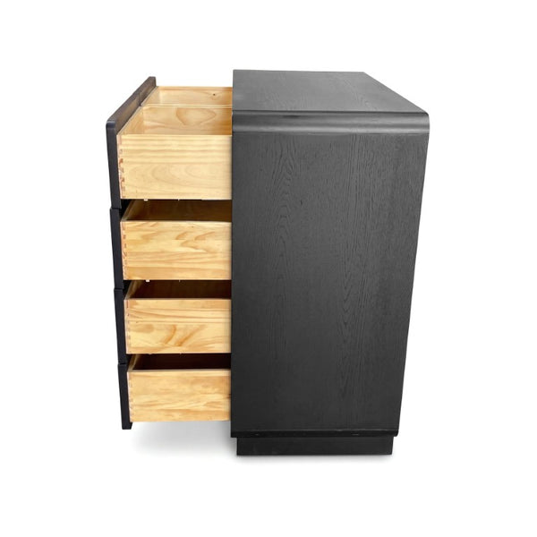 JLA Home Deco Five Drawer Dresser Art Black Satin Finish Antiqued Brass Bedroom Storage CH137-0079