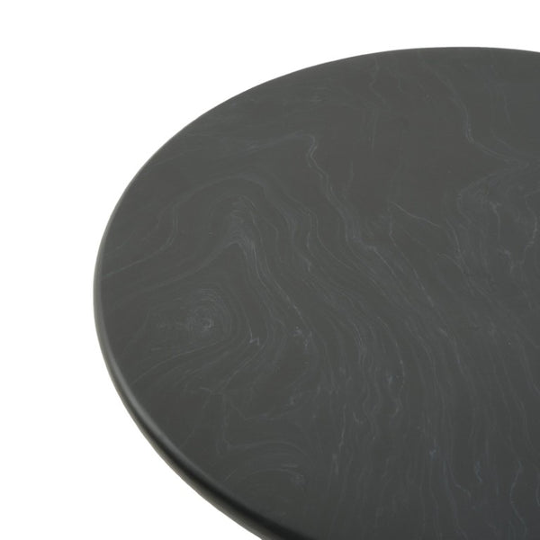 English Elm Round Faux Travertine Coffee Table Sculptural Pedestal Base Wabi Sabi Living Room Accent Black CH494238AAB