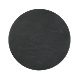 English Elm Round Faux Travertine Coffee Table Sculptural Pedestal Base Wabi Sabi Living Room Accent Black CH494238AAB