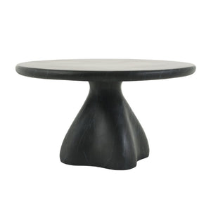 English Elm Round Faux Travertine Coffee Table Sculptural Pedestal Base Wabi Sabi Living Room Accent Black CH494238AAB