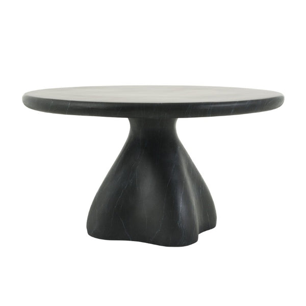 English Elm Round Faux Travertine Coffee Table Sculptural Pedestal Base Wabi Sabi Living Room Accent Black CH494238AAB