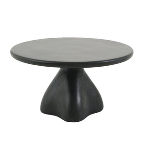 English Elm Round Faux Travertine Coffee Table Sculptural Pedestal Base Wabi Sabi Living Room Accent Black CH494238AAB