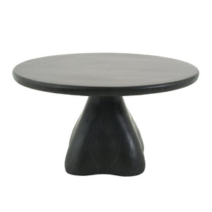 English Elm Round Faux Travertine Coffee Table Sculptural Pedestal Base Wabi Sabi Living Room Accent Black CH494238AAB