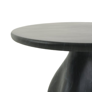English Elm Round Faux Travertine Coffee Table Sculptural Pedestal Base Wabi Sabi Living Room Accent Black CH494238AAB