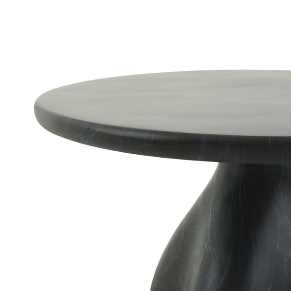 English Elm Round Faux Travertine Coffee Table Sculptural Pedestal Base Wabi Sabi Living Room Accent Black CH494238AAB