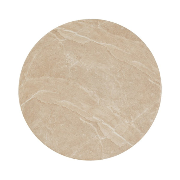English Elm Round Faux Travertine Coffee Table Sculptural Pedestal Base Wabi Sabi Living Room Accent Beige CH494238AAK