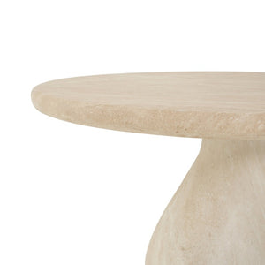 English Elm Round Faux Travertine Coffee Table Sculptural Pedestal Base Wabi Sabi Living Room Accent Beige CH494238AAK