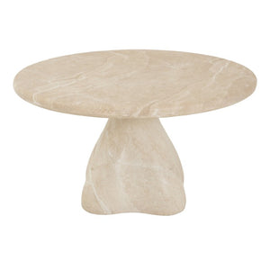 English Elm Round Faux Travertine Coffee Table Sculptural Pedestal Base Wabi Sabi Living Room Accent Beige CH494238AAK