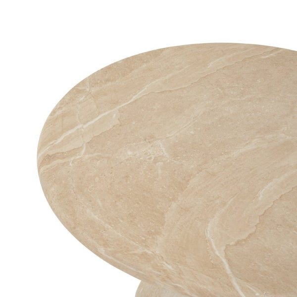 English Elm Round Faux Travertine Coffee Table Sculptural Pedestal Base Wabi Sabi Living Room Accent Beige CH494238AAK