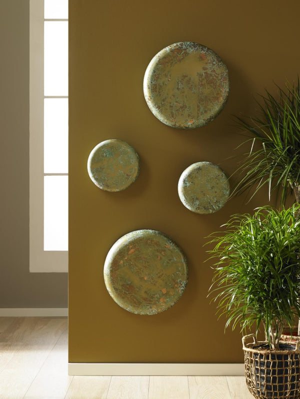 Phillips Collection Button Circular Wall Tile with Copper Leaf Acid Patina and Deep Relief Sculptural Finish CH80696