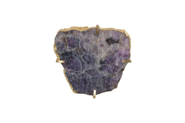Phillips Collection Gem Wall Tile in Brass Frame - Handcrafted Natural Stone Accent for Modern Interiors and Galleries Purple Quartz CH84025