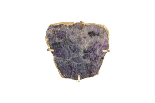 Phillips Collection Gem Wall Tile in Brass Frame - Handcrafted Natural Stone Accent for Modern Interiors and Galleries Purple Quartz CH84025