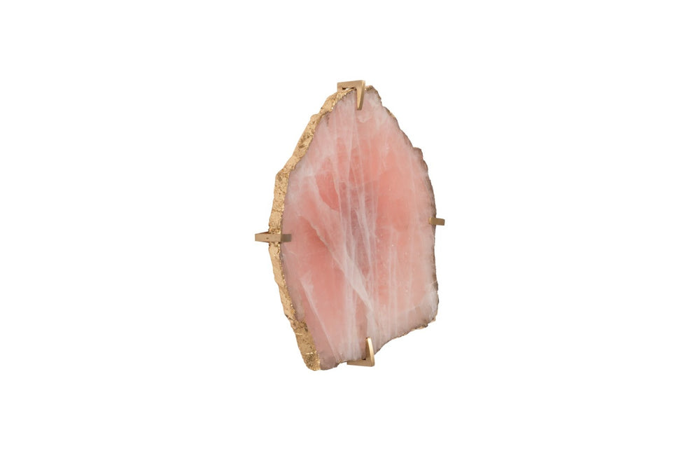 Phillips Collection Gem Wall Tile in Brass Frame - Handcrafted Natural Stone Accent for Modern Interiors and Galleries Rose Quartz CH84026